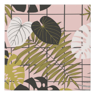 Tropical leaves, flowers, hand-painted pattern. faux canvas print