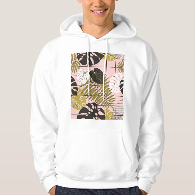 Tropical leaves, flowers, hand-painted pattern. hoodie (Front)