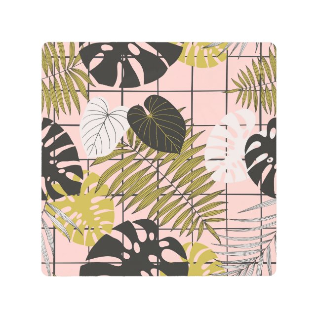 Tropical leaves, flowers, hand-painted pattern. metal print (Front)