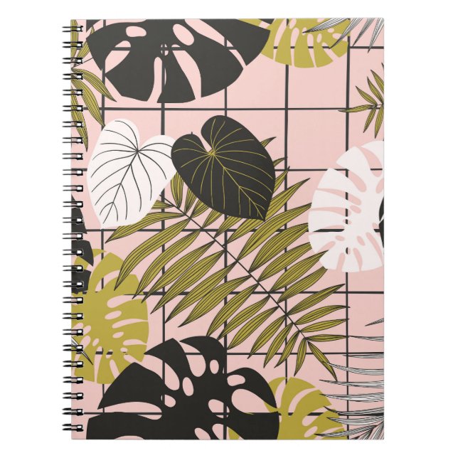 Tropical leaves, flowers, hand-painted pattern. notebook (Front)