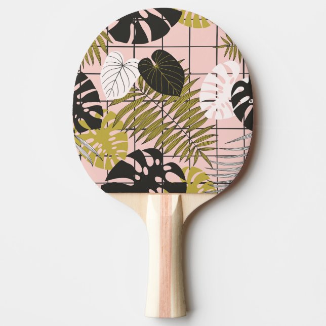Tropical leaves, flowers, hand-painted pattern. ping pong paddle (Front)