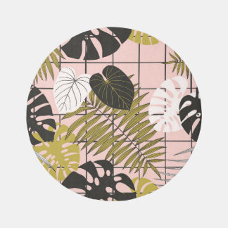 Tropical leaves, flowers, hand-painted pattern. rug