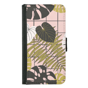 Tropical leaves, flowers, hand-painted pattern. samsung galaxy s5 wallet case