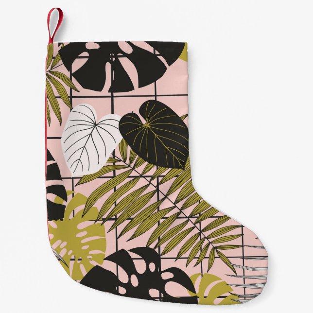 Tropical leaves, flowers, hand-painted pattern. small christmas stocking (Front)