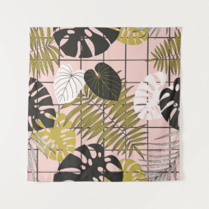 Tropical leaves, flowers, hand-painted pattern. tapestry
