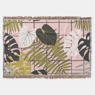 Tropical leaves, flowers, hand-painted pattern. throw blanket