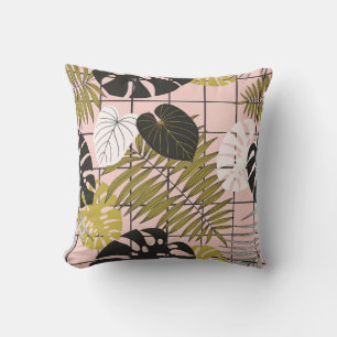 Tropical leaves, flowers, hand-painted pattern. throw pillow