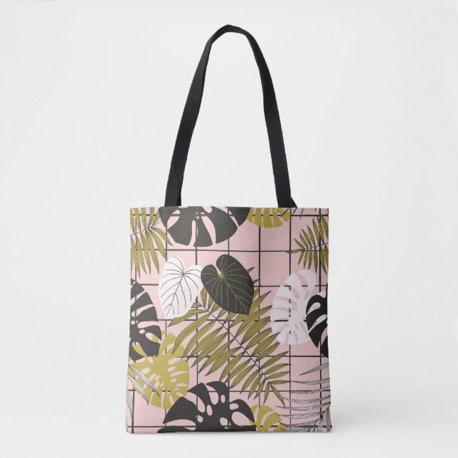 Tropical leaves, flowers, hand-painted pattern. tote bag (Front)