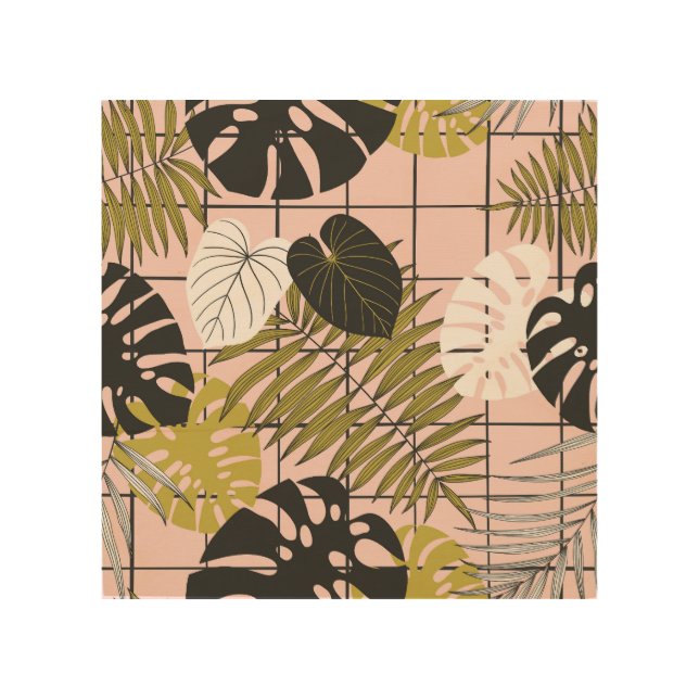 Tropical leaves, flowers, hand-painted pattern. wood wall art (Front)