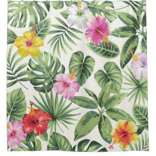 Tropical leaves, flowers, seamless vintage pattern shower curtain