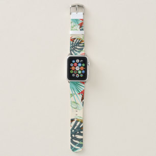 Tropical Leaves & Flowers: Vibrant Pattern Apple Watch Band