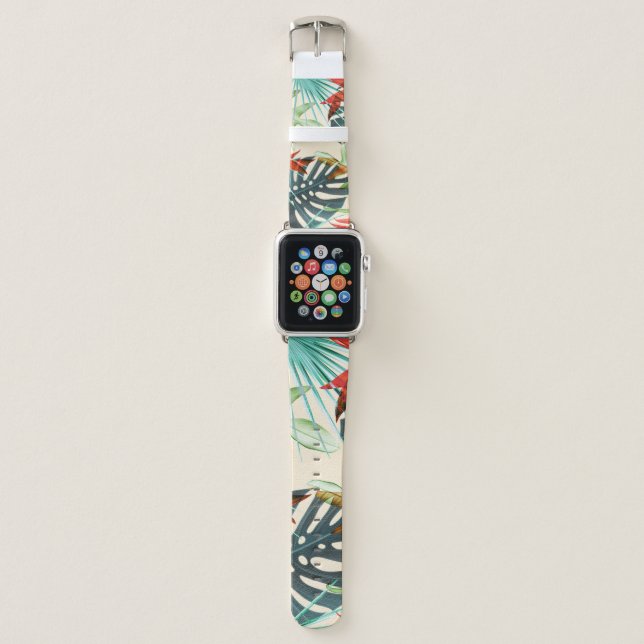 Tropical Leaves & Flowers: Vibrant Pattern Apple Watch Band (Front)