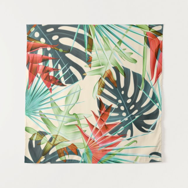 Tropical Leaves & Flowers: Vibrant Pattern Tapestry (Front)