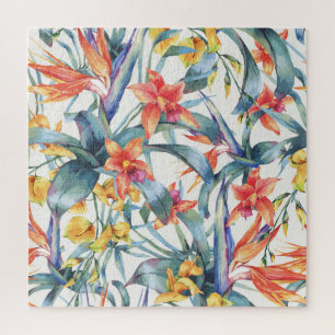 Tropical Leaves Flowers Vintage Botanical Jigsaw Puzzle