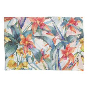Tropical Leaves Flowers Vintage Botanical Pillow Case