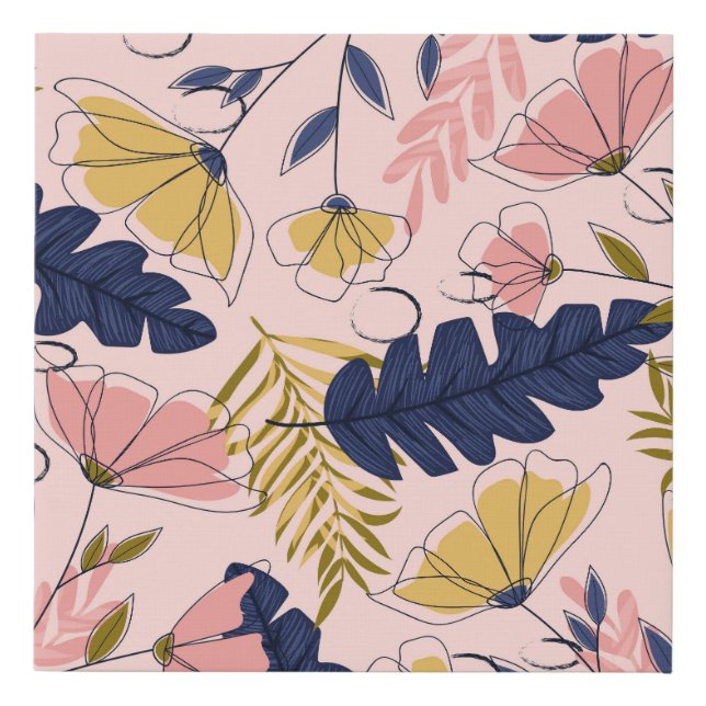 Tropical Leaves Flowers Vintage Print (Front)