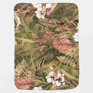 Tropical Leaves Flowers Watercolor Pattern Baby Blanket