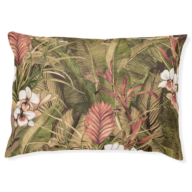 Tropical Leaves Flowers Watercolor Pattern Pet Bed (Front)