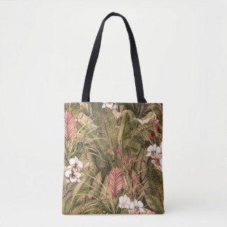 Tropical Leaves Flowers Watercolor Pattern Tote Bag