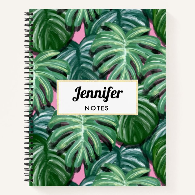 Tropical Leaves Foliage Green & Lush Notebook (Front)