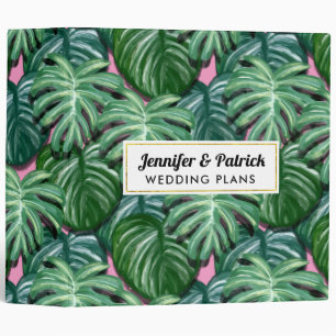 Tropical Leaves Foliage Green & Lush Wedding 3 Ring Binder