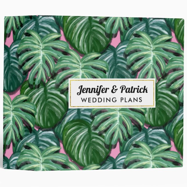 Tropical Leaves Foliage Green & Lush Wedding 3 Ring Binder (Front/Spine)