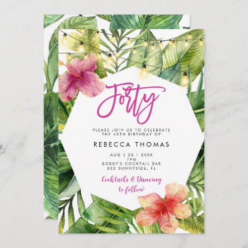 Tropical leaves forty birthday party invitation