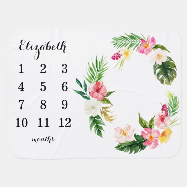 Tropical Leaves Frame Milestone Baby Blanket (Horizontal)
