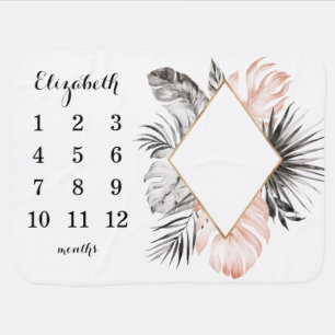 Tropical Leaves Frame Milestone Baby Blanket