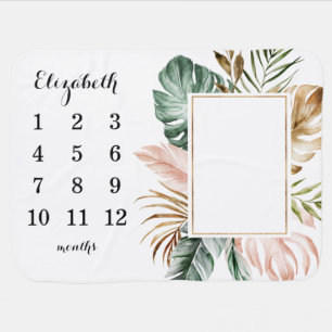 Tropical Leaves Frame Milestone Baby Blanket