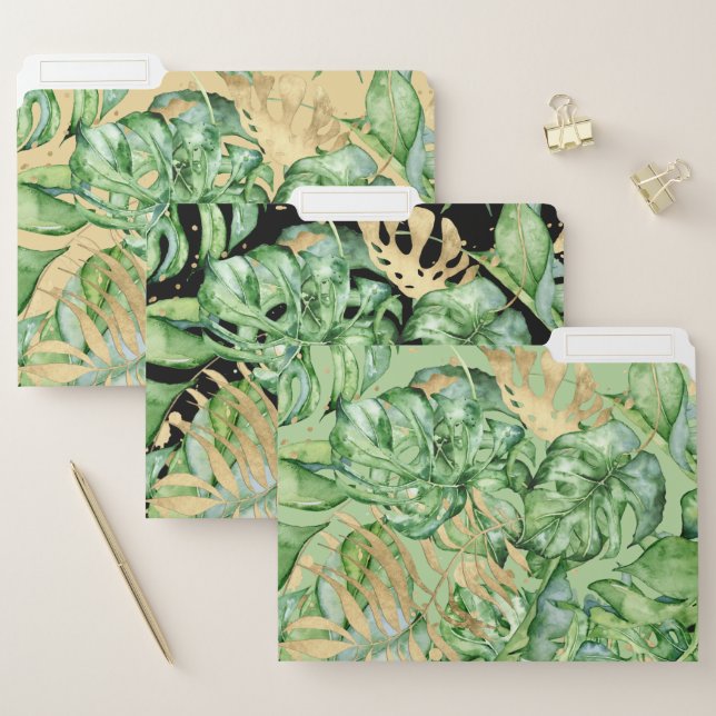 Tropical leaves gold black brown jungle theme file folder (Set)