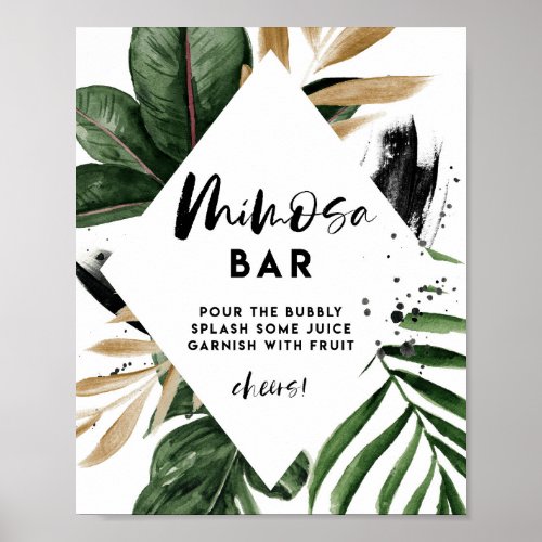 Tropical Leaves Gold Foil Shower Mimosa Bar Sign