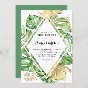 Tropical Leaves Gold Foil Summer Bridal Luncheon Invitation