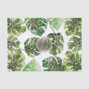 Tropical Leaves Gold Glitter Chic Monogram Initial Tissue Paper