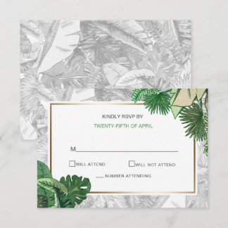 tropical leaves gold  greenery botanical rsvp invitation