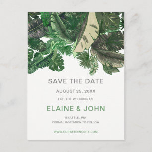 tropical leaves gold greenery botanical wedding announcement postcard