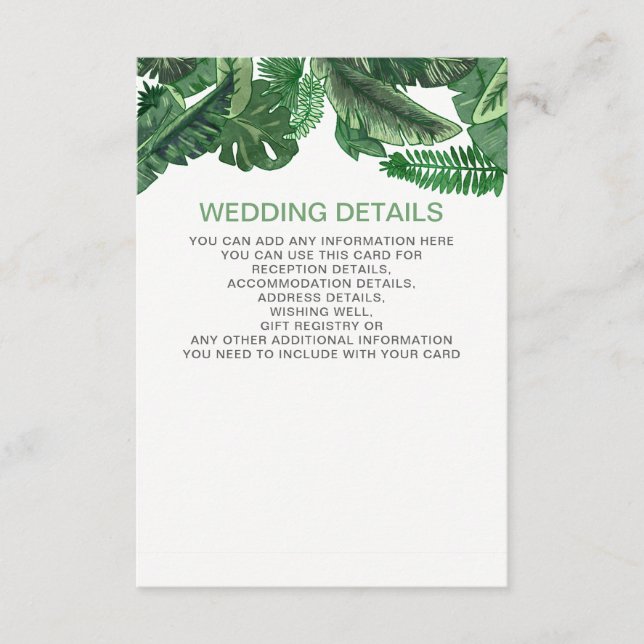 tropical leaves gold  greenery botanical wedding enclosure card (Front)
