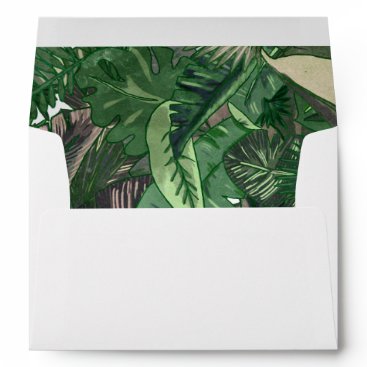 tropical leaves gold  greenery botanical wedding envelope