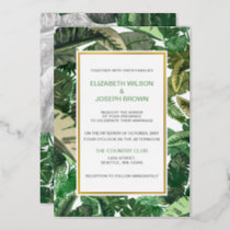 tropical leaves gold  greenery botanical wedding i foil invitation
