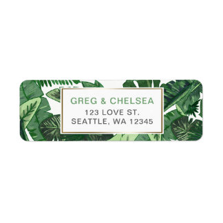 tropical leaves gold greenery botanical wedding label