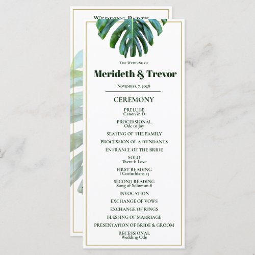 Tropical Leaves Gold Modern Font Beach Wedding