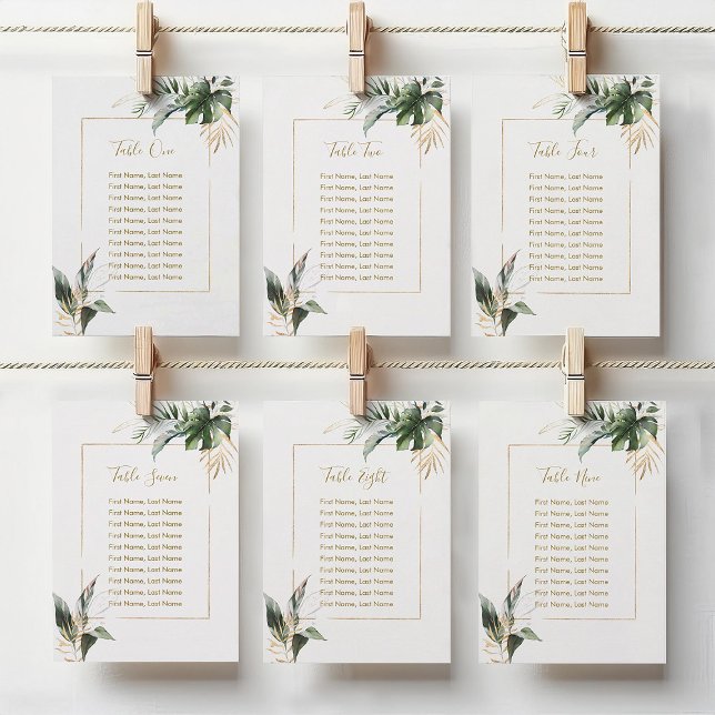 Tropical Leaves Gold Seating Chart Table Card (Creator Uploaded)