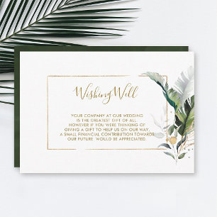 Tropical Leaves Gold Wedding Wishing Well Enclosure Card