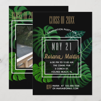 Tropical Leaves Graduation Party Invitation