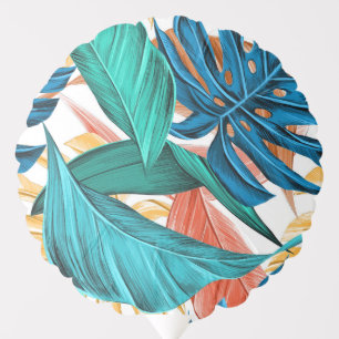Tropical Leaves green and blue Balloon