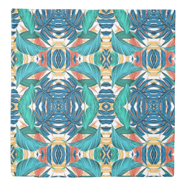 Tropical Leaves green and blue Duvet Cover (Front)