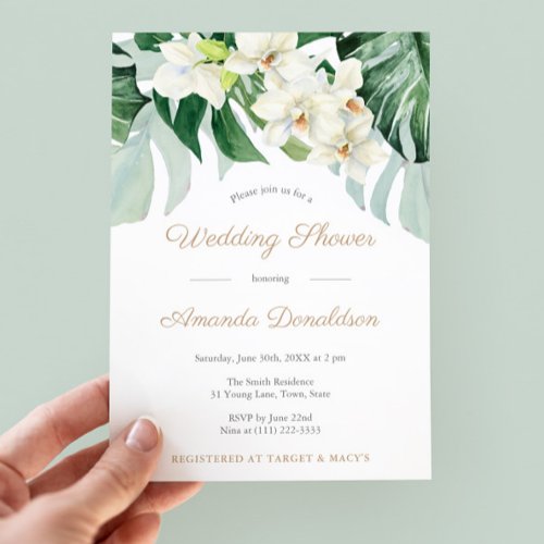 Tropical Leaves Green And Gold Bridal Shower Party Invitation
