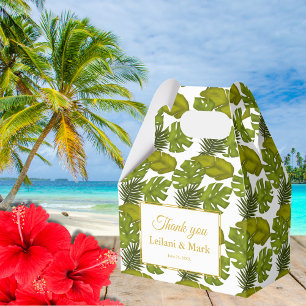 Tropical Leaves Green and Gold Thank You Wedding Favor Boxes