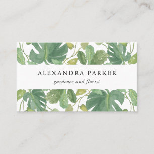 Tropical Leaves Green and White Business Card