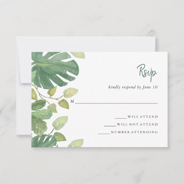 Tropical Leaves | Green and White Wedding Response (Front)
